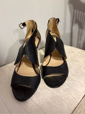 Nine West Black Open-Toe Ankle Strap Heels